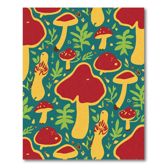 Red Yellow Mushroom Forest Pattern Rug