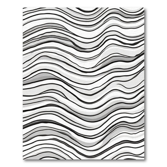 Black White Wavy Stripe Abstract Rug