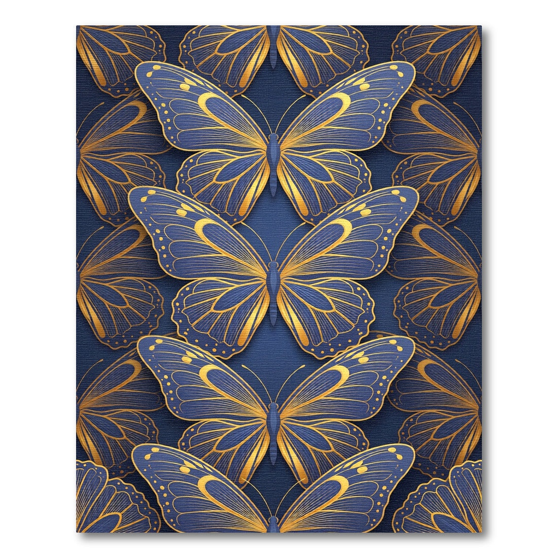 Golden Butterfly Symphony on Navy Blue Rug