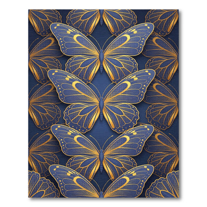 Golden Butterfly Symphony on Navy Blue Rug