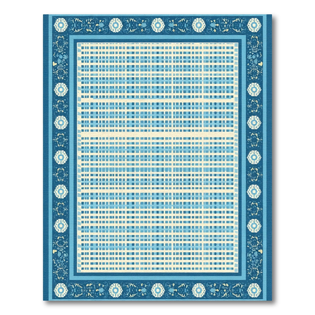 Traditional Blue Floral Lattice Rug