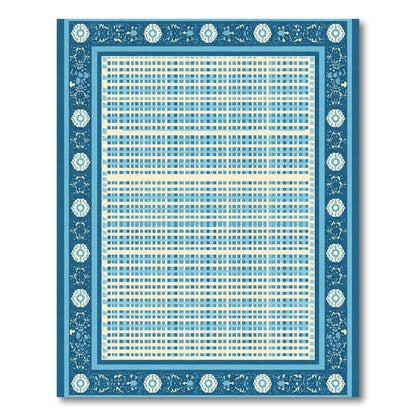 Traditional Blue Floral Lattice Rug
