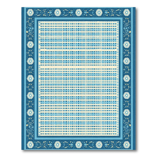 Traditional Blue Floral Lattice Rug