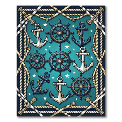 Nautical Helm And Anchor Navy Blue Rug