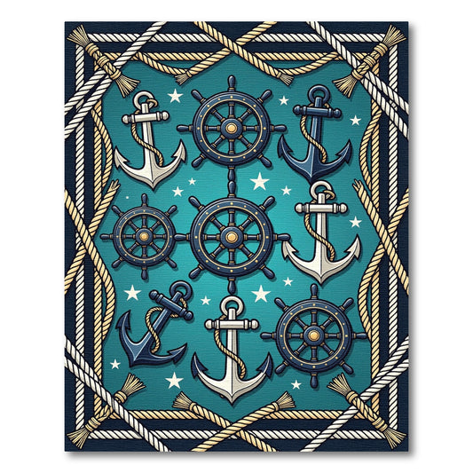 Nautical Helm And Anchor Navy Blue Rug