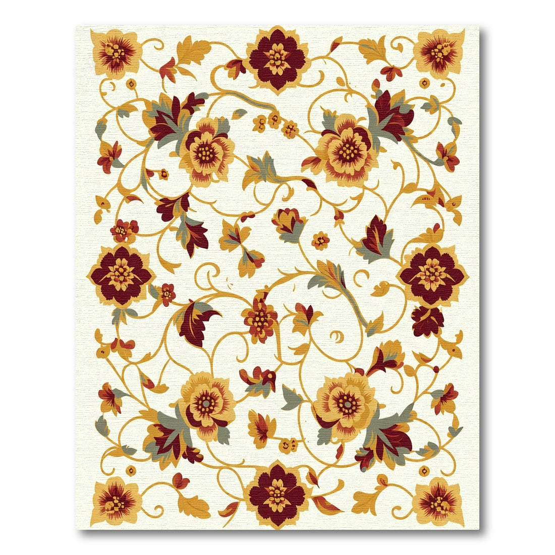 Crimson Gold Floral Vine Garden Rug
