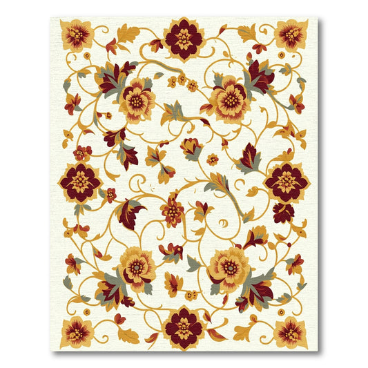 Crimson Gold Floral Vine Garden Rug