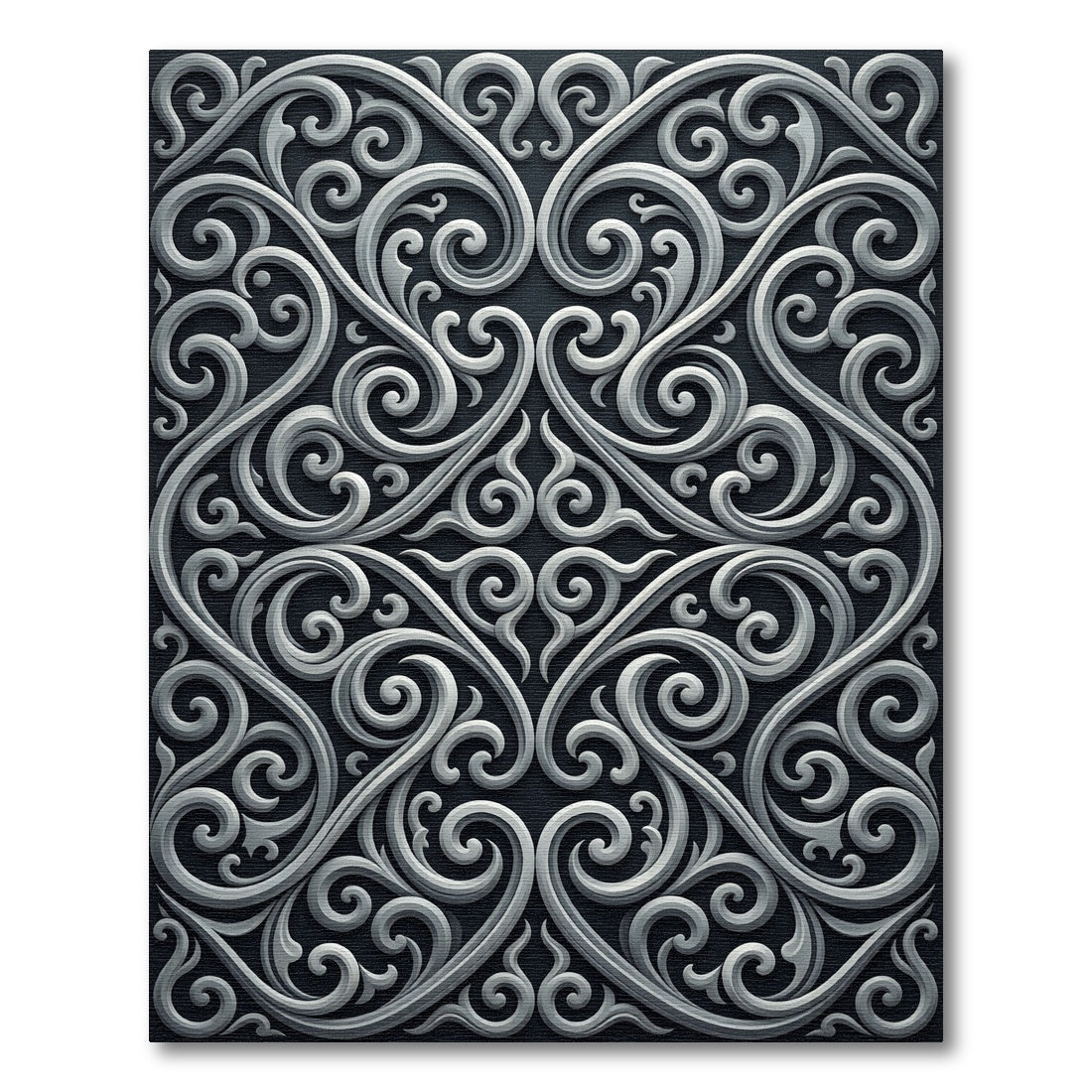 Elegant Gray Silver Baroque Swirl Rug