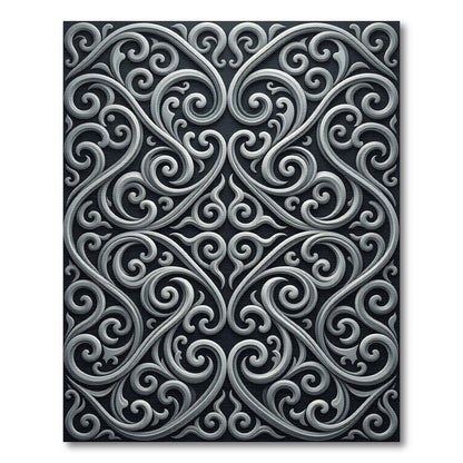 Elegant Gray Silver Baroque Swirl Rug