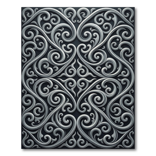 Elegant Gray Silver Baroque Swirl Rug