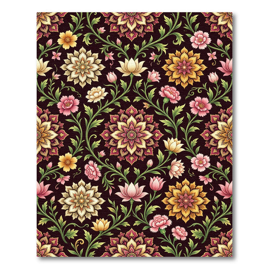 Elegant Golden Floral Symmetry Meadow Rug