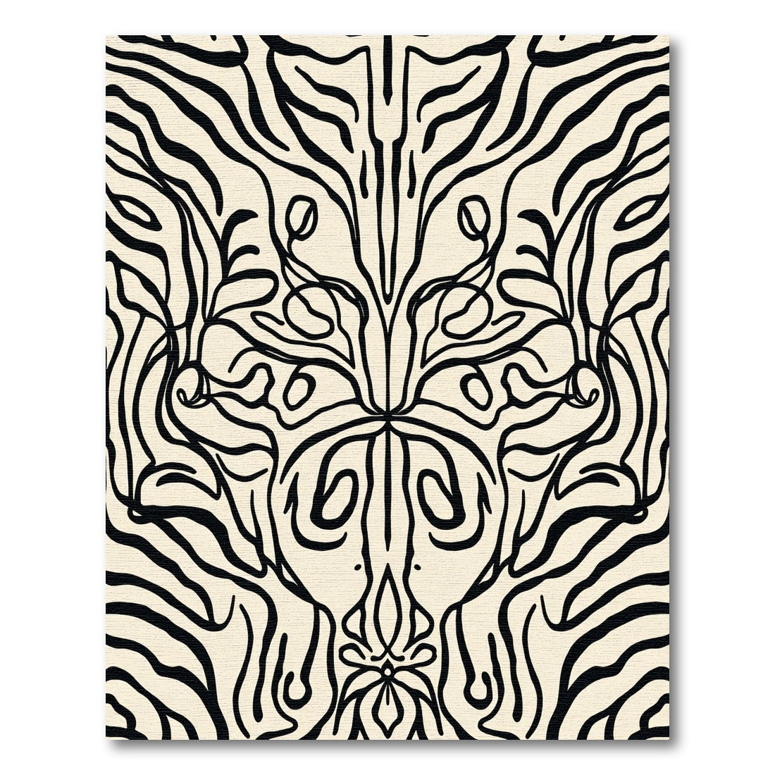Ornate Cream Black Floral Swirl Rug