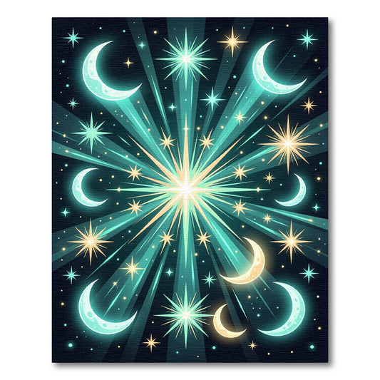 Celestial Turquoise Crescent Moon Stars Rug