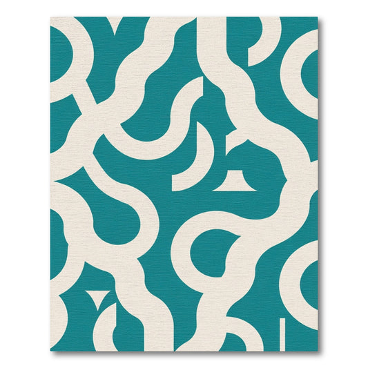 Teal White Interlocking Curves Rug