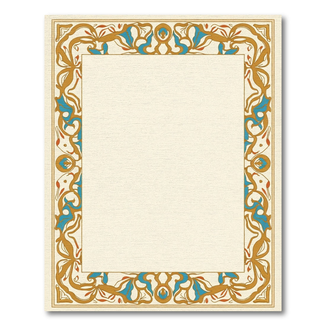 Golden Blue Floral Border Art Nouveau Rug