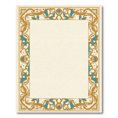Golden Blue Floral Border Art Nouveau Rug