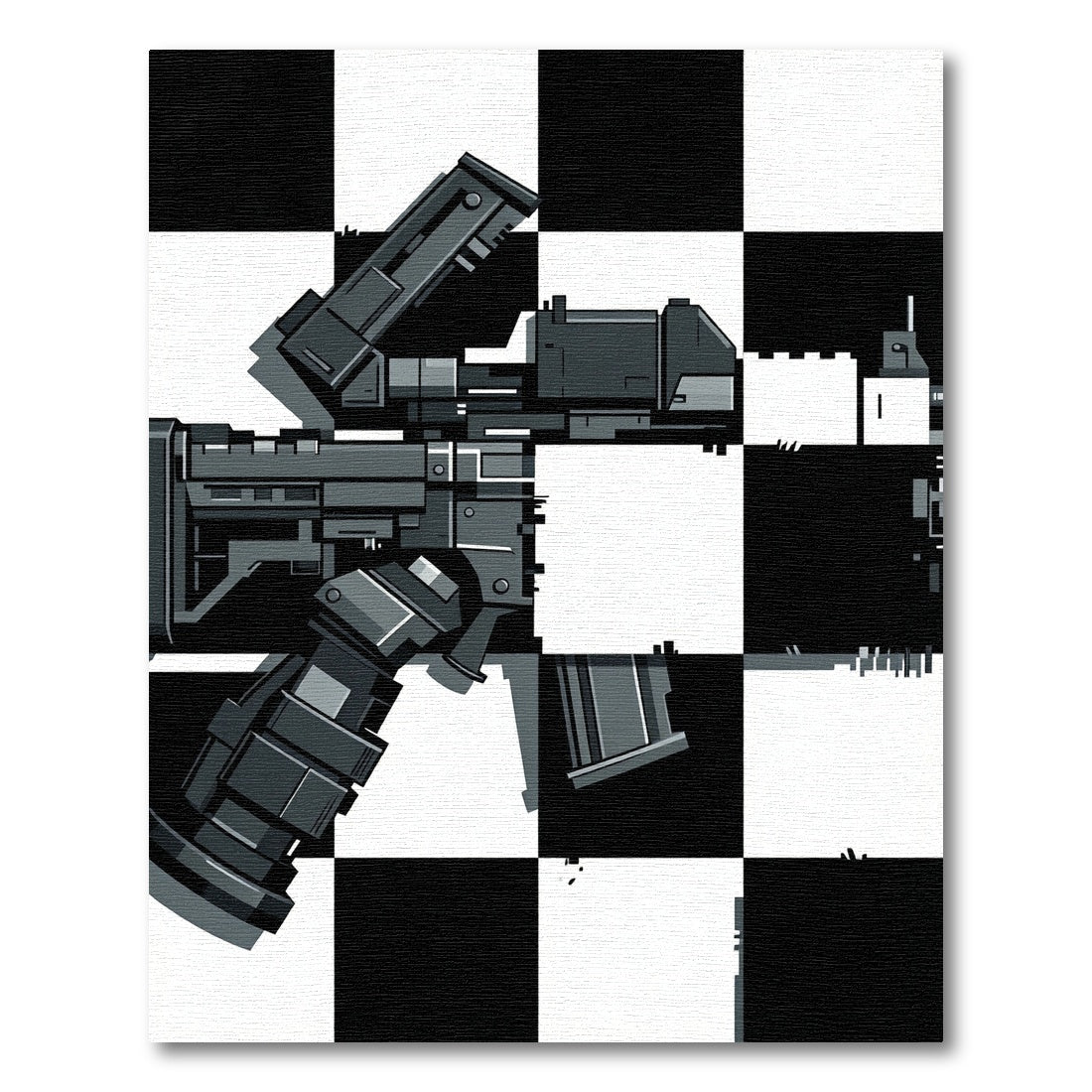 Gray Mechanical Chess Squares Rug