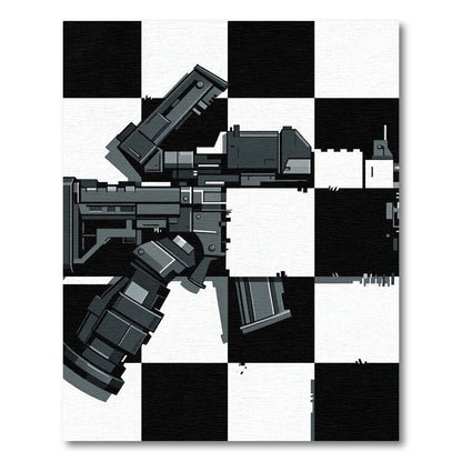 Gray Mechanical Chess Squares Rug