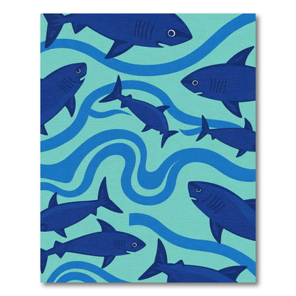 Deep Blue Shark School Waves Rug