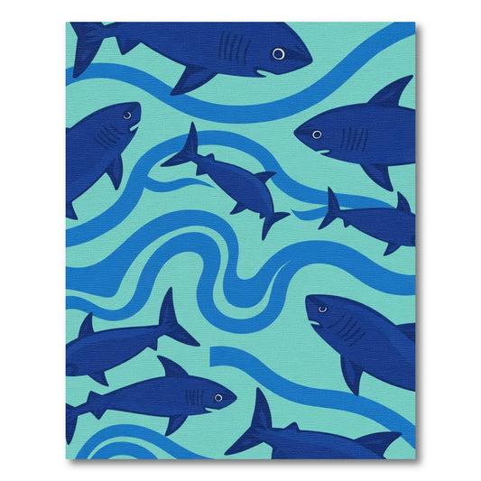 Deep Blue Shark School Waves Rug