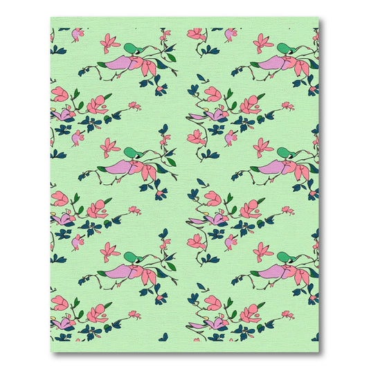 Light Green Pink Floral Bird Branch Rug