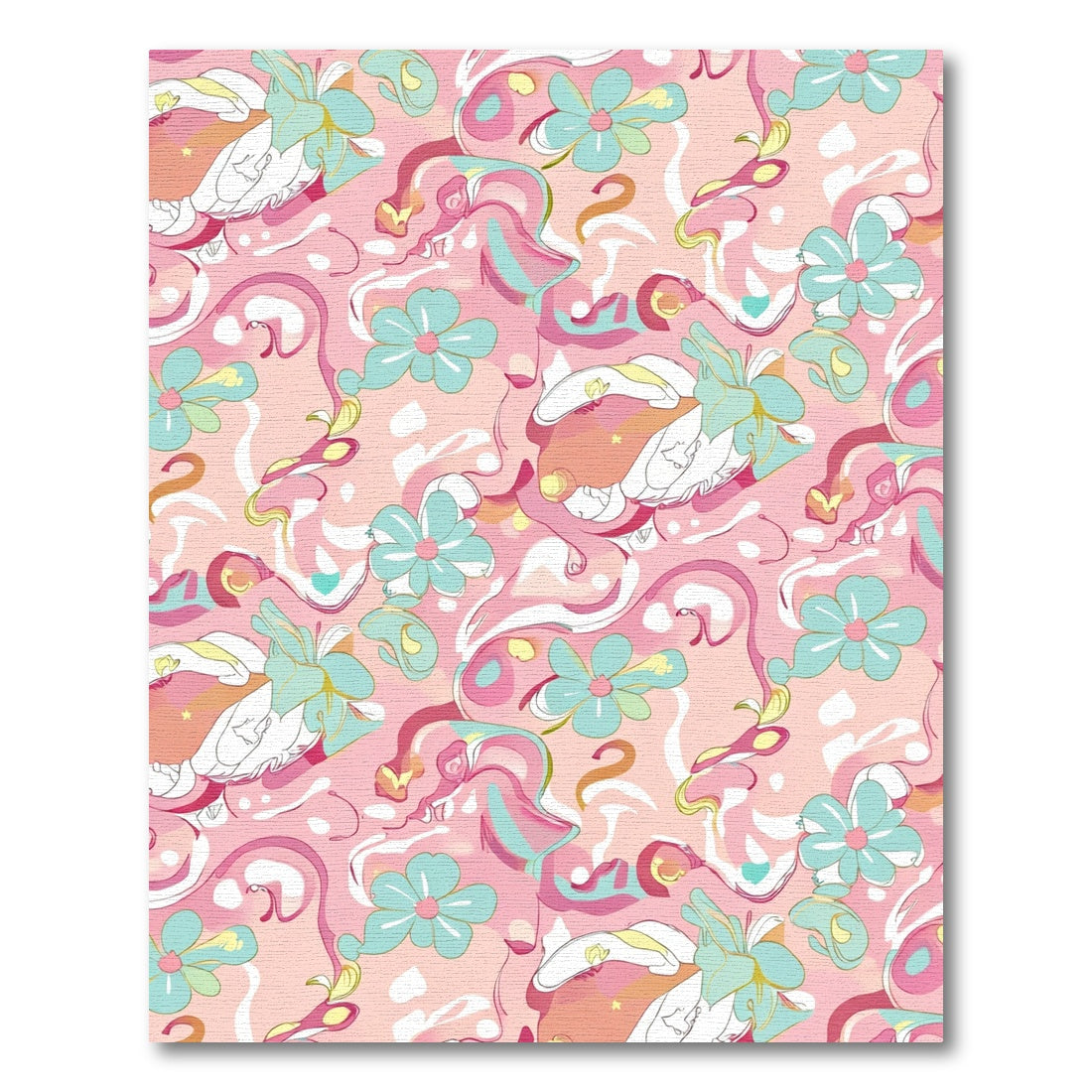 Retro Pink Aqua Floral Swirl Rug