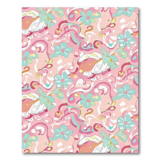 Retro Pink Aqua Floral Swirl Rug