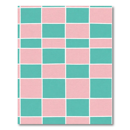 Coral Teal Grid Rectangles Rug