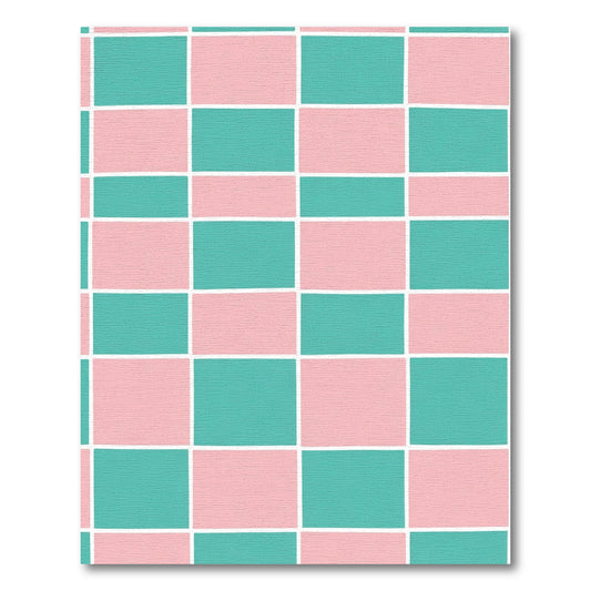 Coral Teal Grid Rectangles Rug