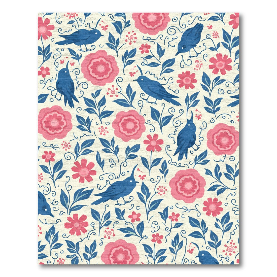 Blue Birds Pink Floral Garden Rug