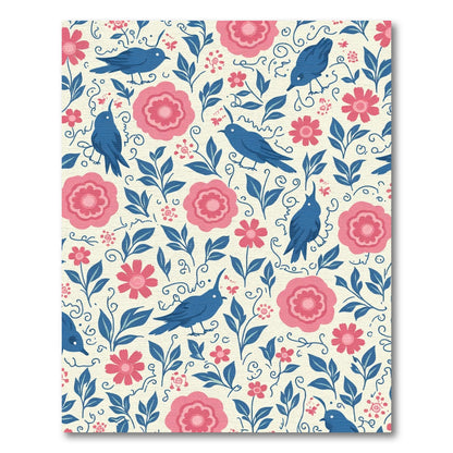 Blue Birds Pink Floral Garden Rug