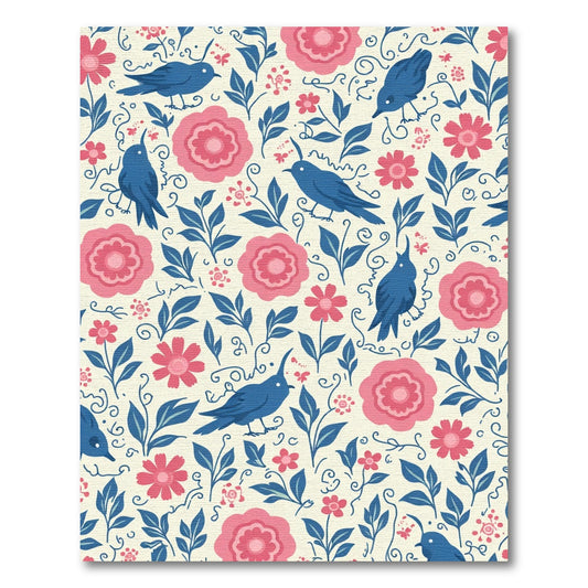 Blue Birds Pink Floral Garden Rug