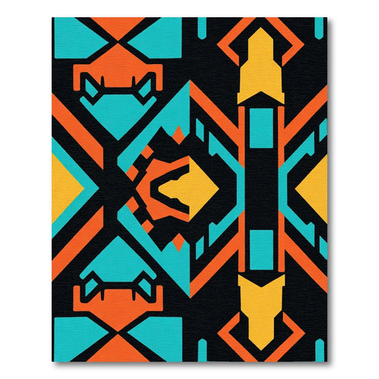 Bold Orange Teal Yellow Geometric Abstraction Rug