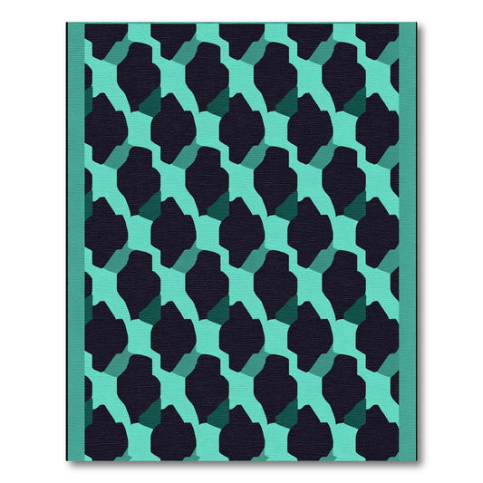 Teal Geometric Overlay Abstract Rug