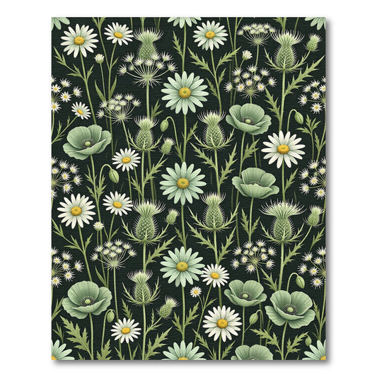 Dark Botanical Wildflower Meadow Illustration Rug