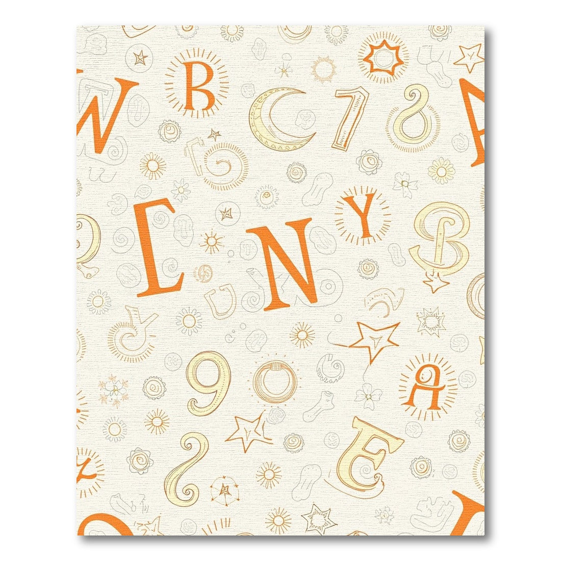 Orange Alphabet Whimsical Line Art Rug