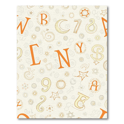 Orange Alphabet Whimsical Line Art Rug