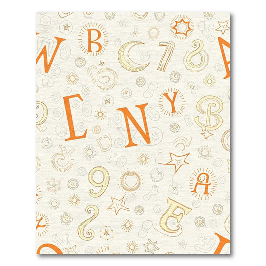 Orange Alphabet Whimsical Line Art Rug