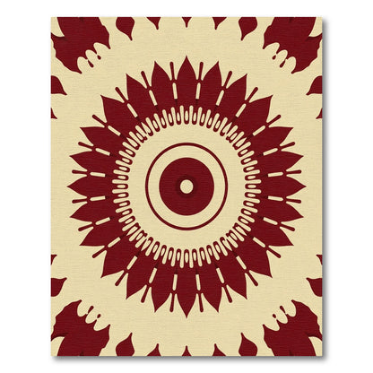 Deep Red Sunburst Mandala Rug