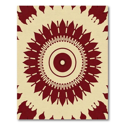 Deep Red Sunburst Mandala Rug