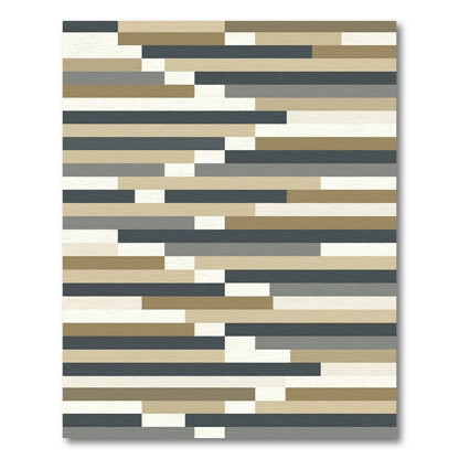 Contemporary Beige Gray Stripe Composition Rug