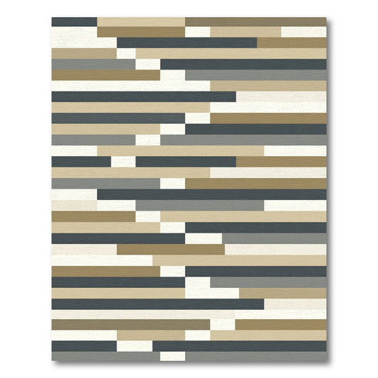 Contemporary Beige Gray Stripe Composition Rug