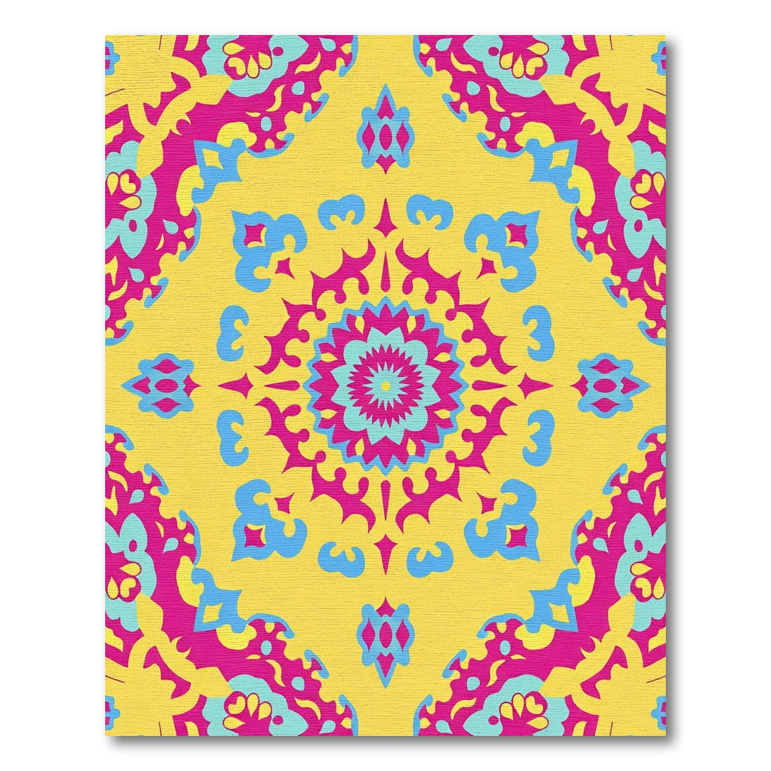 Vibrant Pink Blue Floral Mandala Rug