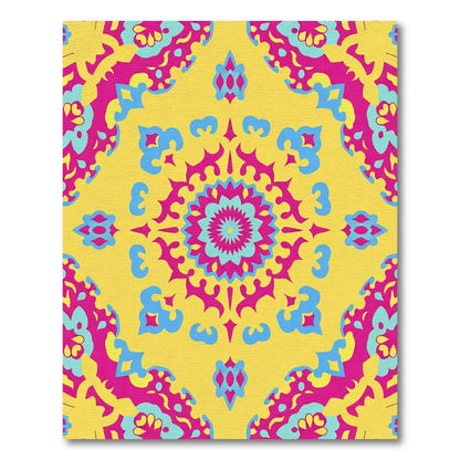 Vibrant Pink Blue Floral Mandala Rug