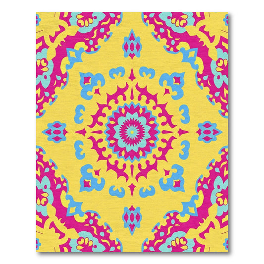 Vibrant Pink Blue Floral Mandala Rug