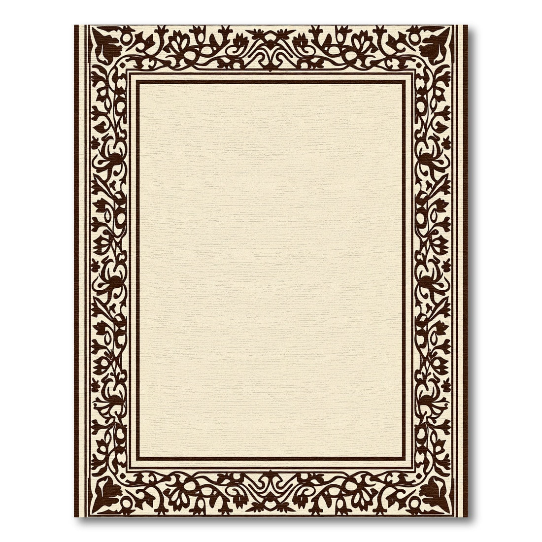 Dark Brown Floral Border Cream Rug