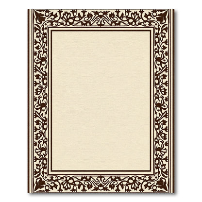 Dark Brown Floral Border Cream Rug