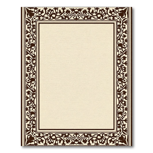 Dark Brown Floral Border Cream Rug