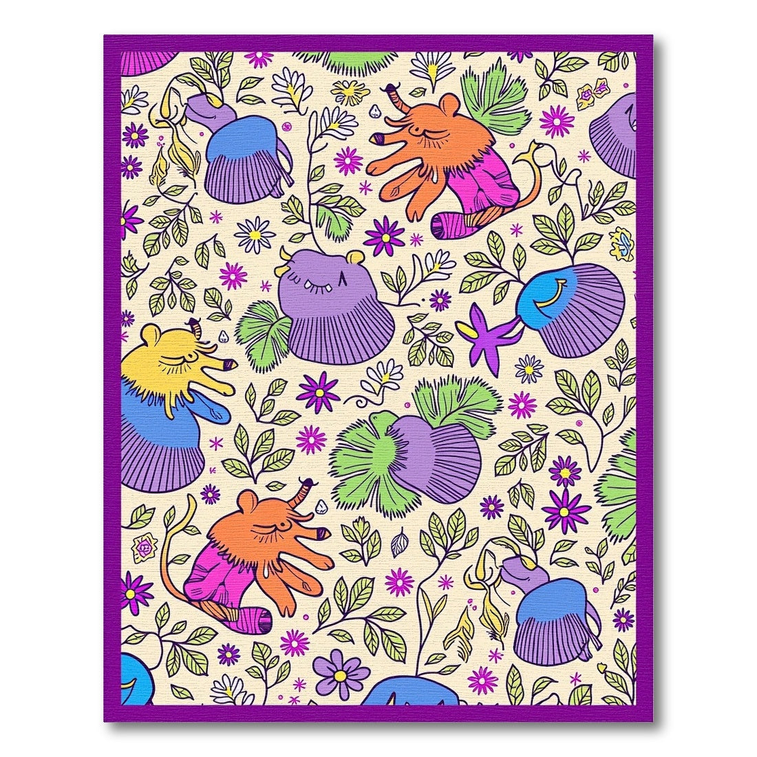 Whimsical Elephant Floral Garden Rug