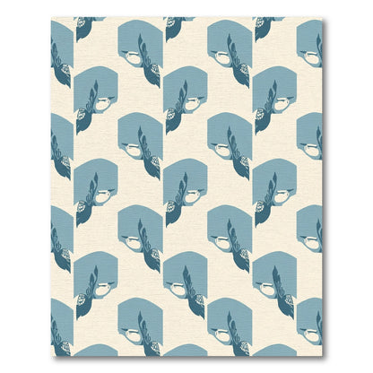 Dusty Blue Geometric Feather Medallion Rug